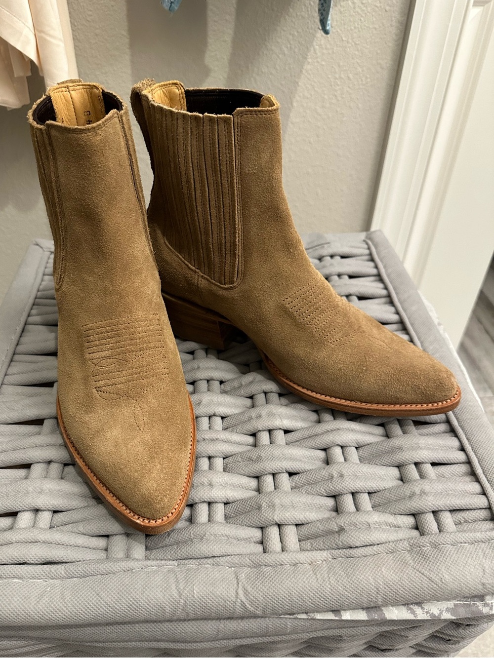 Tecovas Taylor Suede Booties in Latte - Picture 7 of 15